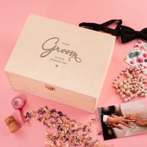 Engraved "To My Groom On Our Wedding Day" Wedding Keepsake Memory Box - Unique Gift for Groom From Bride