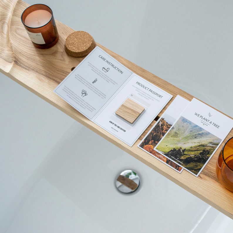 Wooden Bath Tray With Waves and Book Stand Etsy
