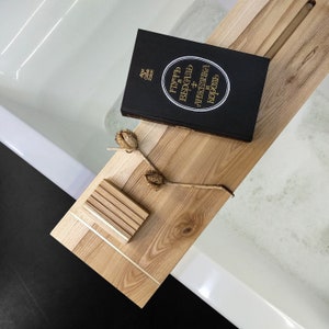 Solid Wood Bath Caddy With Natural Brass and iPad Holder