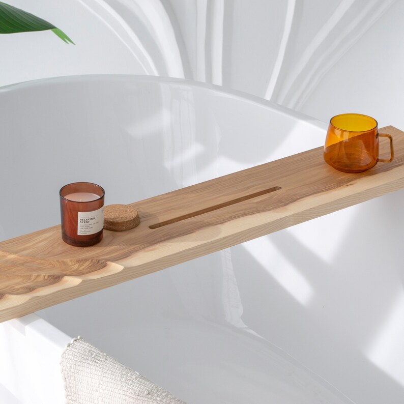 Wooden Bath Tray With Waves and Book Stand Etsy