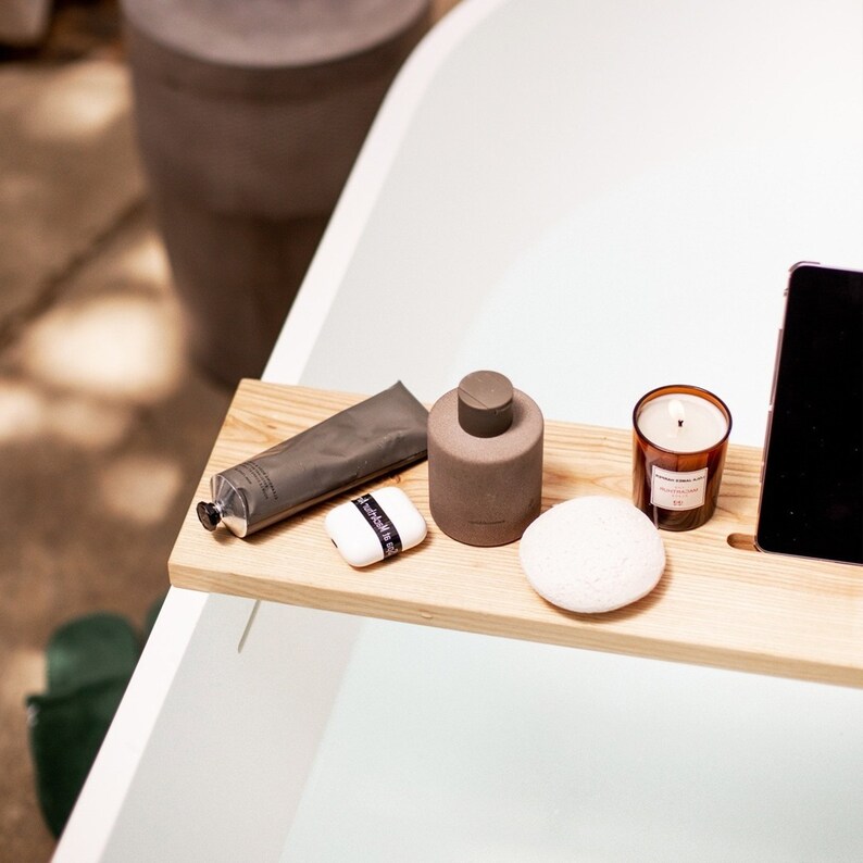 Bath Caddy With Ipad Holder Wood Bath Tray Etsy