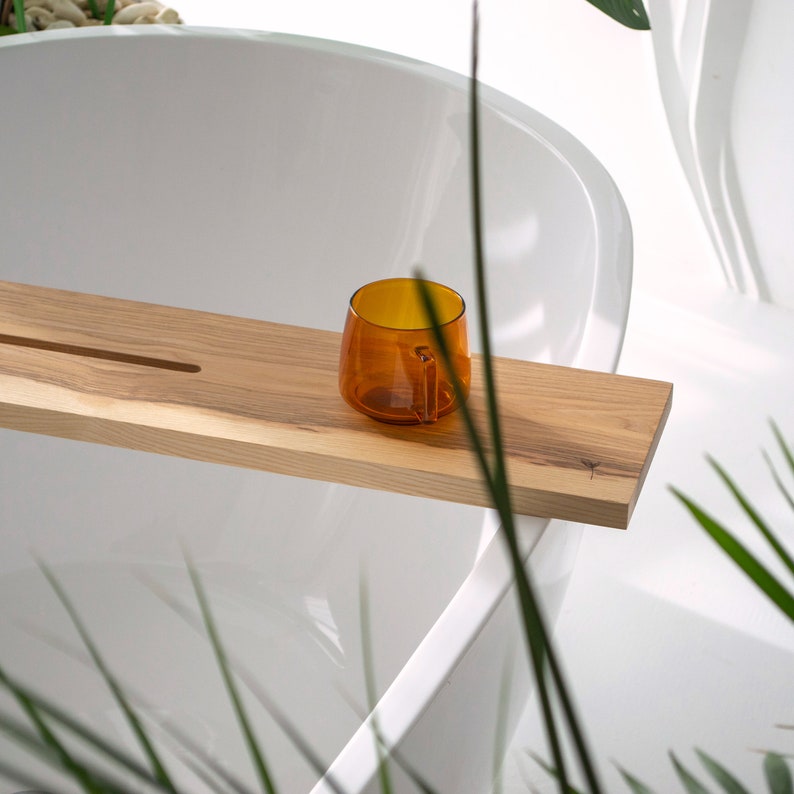 Wooden Bath Tray With Waves and Book Stand Etsy