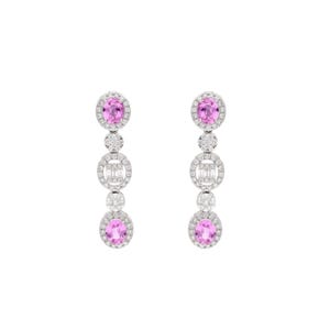 Pink sapphire diamond fine jewelry 18k gold / Diamond long bridal earrings gold / Sapphire pink gemstone earrings for woman / Pink Sapphire