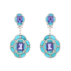 18k Gold Turquoise Earring / Natural Tanzanite Dangle Earrings /  Turquoise Jewelry For Her / Gift For Woman