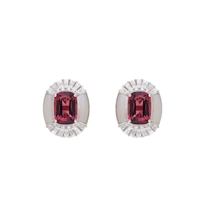 Rubellite Stud Earrings / 18k Diamond Stud Earrings / Pink Gemstone Gold Studs / Earrings For Her / Bridesmaid Jewelry