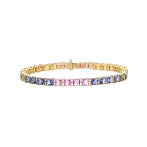 Rainbow sapphire bracelet 18k gold jewelry / Natural 4MM square cut gemstone bracelet / Multi sapphire tennis bracelet 7 Inch / zorayajewels