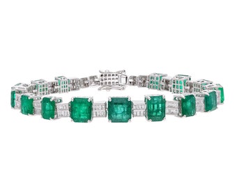 Infinity armband Emerald Diamond 18k wit goud, 6,75 inch lengte 15,14 Cts natuurlijke smaragden, diamanten stokbrood armband gouden sieraden haar