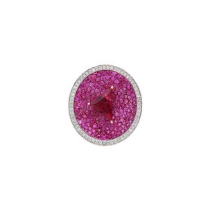 Ruby Diamond Pink Sapphire Statement Ring 18k Solid Gold / Fancy Cut Pink Gemstone Ring / Jewelry For Bride / US 6.5 Natural Ruby Ring
