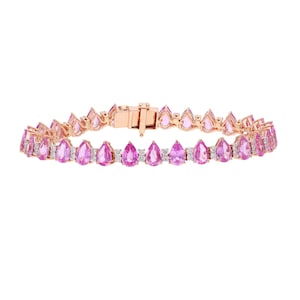 Pink Saphir & Diamant Tennis Armband | 18k Rose Gold Natural Diamond Statement Armbänder für Frauen | Saphir Minimalist Armband Gold