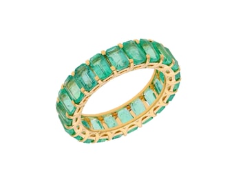 18k Gold Emerald Cut Emerald Ring | 6.78 Cts. Natural Emerald Eternity Band Ring Jewelry | Yellow Gold Green Emerald Wedding Band Rings Gift
