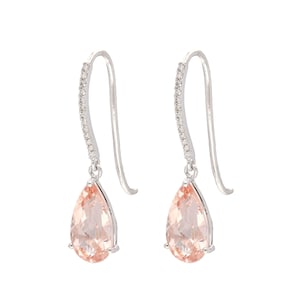 Teardrop Morganite Diamond Gold Earring | Gold Natural Diamond Hook Style Earrings For Women | 14k White Gold Dangle Drop Minimalist Earring
