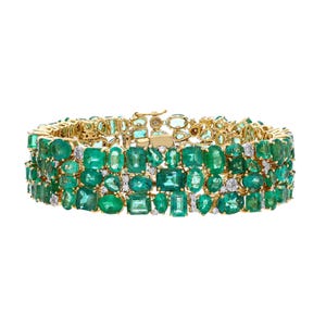 Exquisite Emerald & Diamond Bracelet in 18k Solid Gold, Designer Gemstone Statement Jewelry, 7 Inch Bridal Bracelet, Heirloom Quality Gift