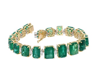 Rare find Zambian deep emerald bracelet 18k gold jewelry / Statement emerald bracelets / Stackable emerald bracelets jewelry for women