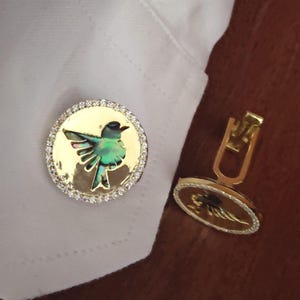 Natural Abalone Cufflink, Classic Sparrow Designer Solid 18K Gold Pave Diamond Cuff Links, Round Cut Pave Diamond Cufflinks For Groomsmen