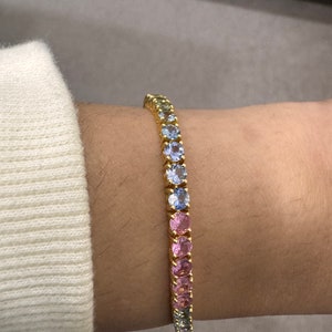 Regenboog saffier edelsteen armband 18k gouden sieraden / Multi Sapphire Sieraden Armband voor haar / Sapphire tennisarmband / zorayajewels afbeelding 6