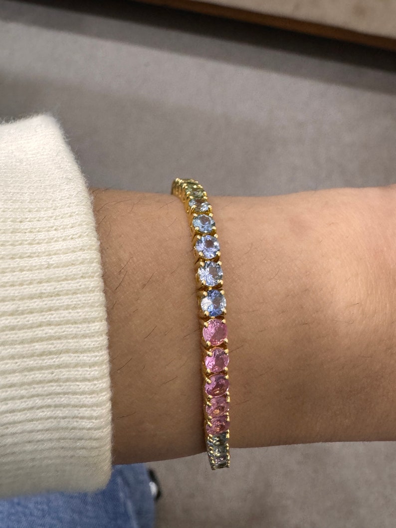 Rainbow sapphire gemstone bracelet 18k gold jewelry / Multi Sapphire Jewelry Bracelet for her / Sapphire tennis bracelet / zorayajewels image 6