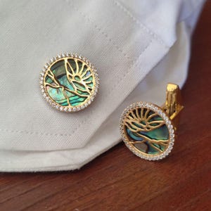 Rare Shell Gold Cufflink | Solid 18K Yellow Gold Men Jewelry | Designer Pave Diamond Cufflinks Gift For Him | Gift for Father