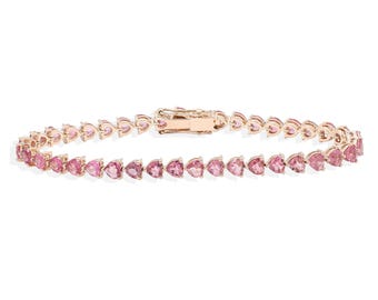14K Solid Gold Tourmaline Tennis Bracelet – Natural Pink Gemstone Stackable Bracelet, Minimalist Fine Jewelry Gift for Women