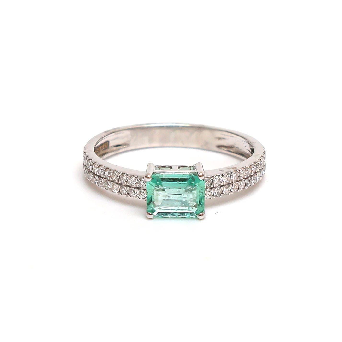 Emerald octagon diamond ring gold / Real emerald cut emerald diamond prong set ring gold / Emerald diamond octagon cut vintage ring gold