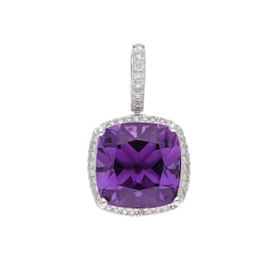 Wisiorek z naturalnym diamentem i ametystem o masie 3,50 ct, wykonany z 14-karatowego białego złota i naturalnego diamentu | Luksusowy prezent dla bliskiej osoby | Prezent dla niej