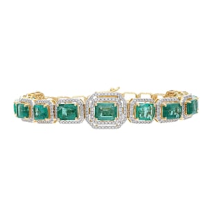Exquisite 18k Yellow Gold Emerald Diamond Bridal Bracelet / Emerald jewelry for her stackable bracelet for women / Statement bracelet-