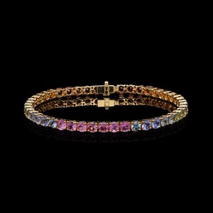 Regenboog saffier edelsteen armband 18k gouden sieraden / Multi Sapphire Sieraden Armband voor haar / Sapphire tennisarmband / zorayajewels afbeelding 1