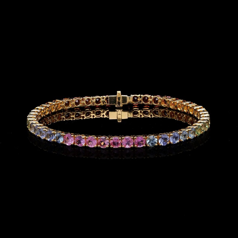 Rainbow sapphire gemstone bracelet 18k gold jewelry / Multi Sapphire Jewelry Bracelet for her / Sapphire tennis bracelet / zorayajewels image 1