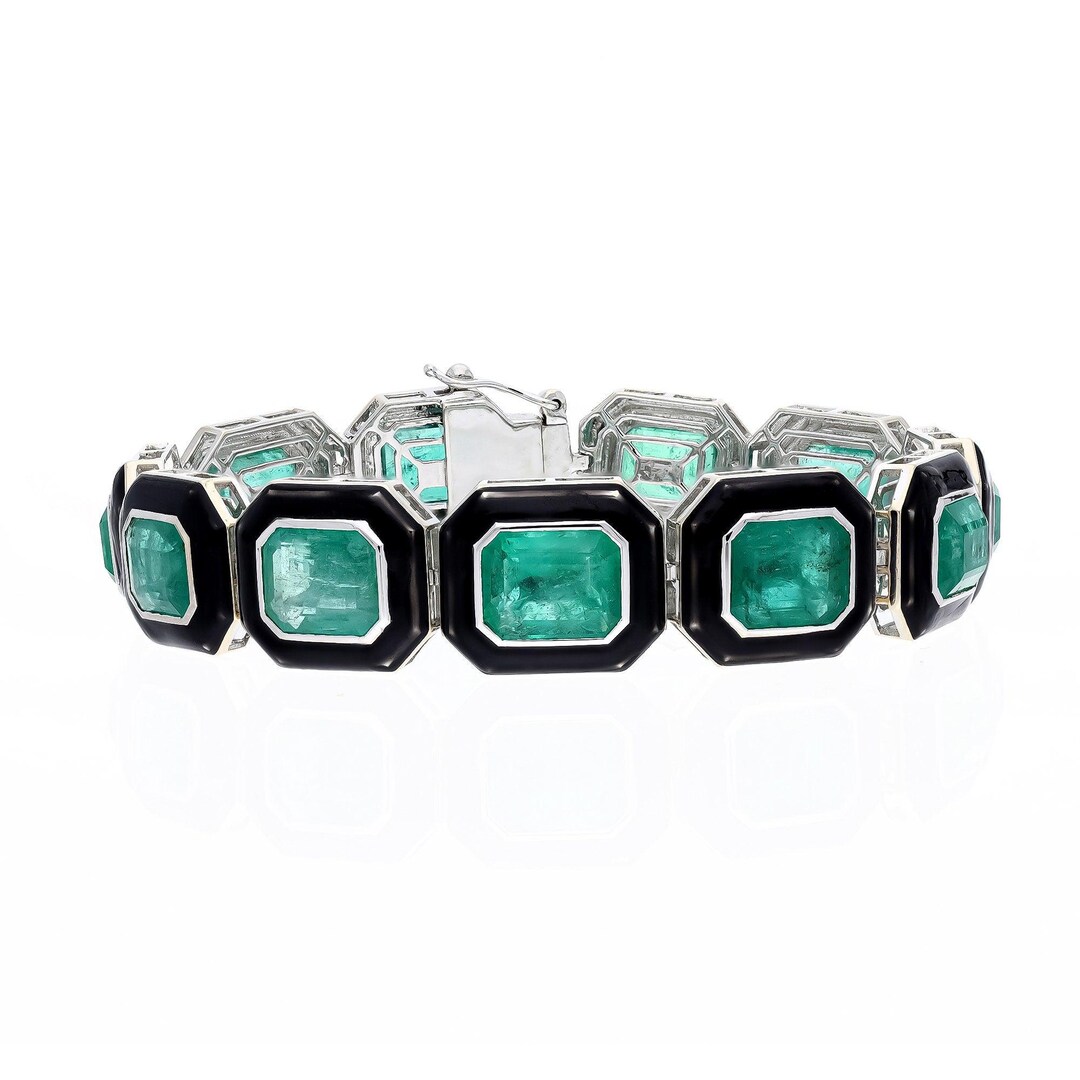 Zambian Emerald Bracelet, 18k Gold Black Enamel Handmade Jewelry - Etsy