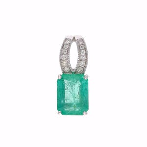 1.26Cts Real Emerald Diamond Pendant | 18k White Gold Natural Diamond Minimalist Pendant For Women | Emerald Cut Emerald Pendant Jewelry