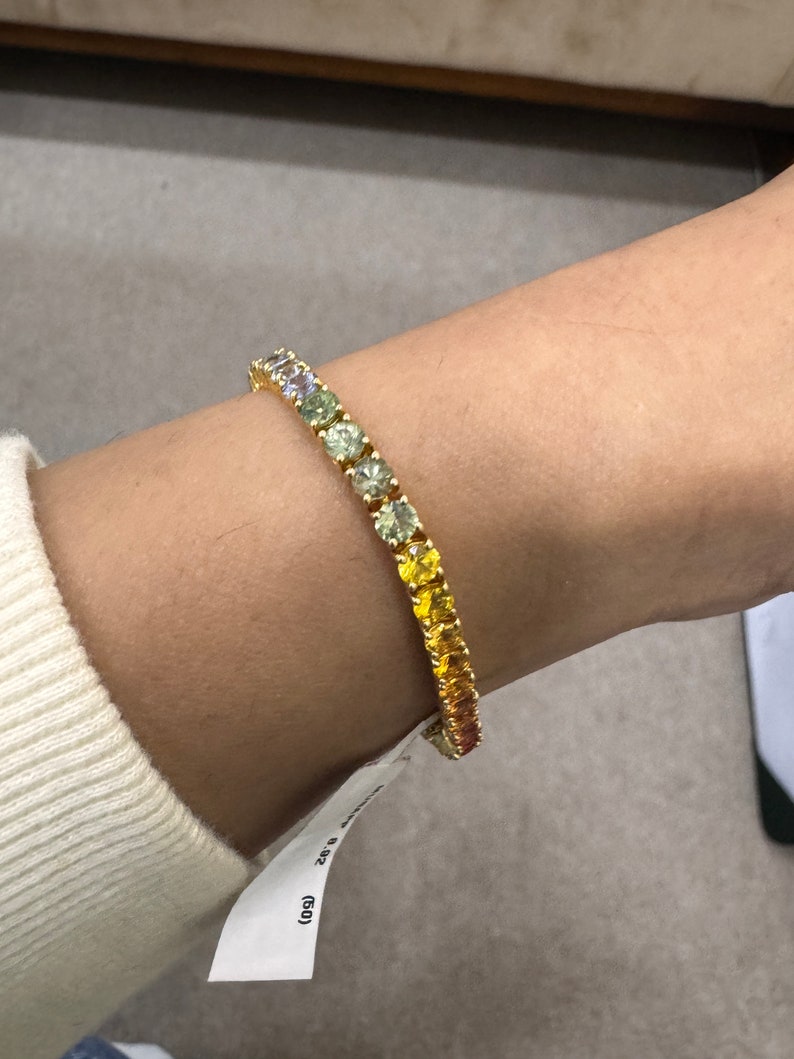 Rainbow sapphire gemstone bracelet 18k gold jewelry / Multi Sapphire Jewelry Bracelet for her / Sapphire tennis bracelet / zorayajewels image 5