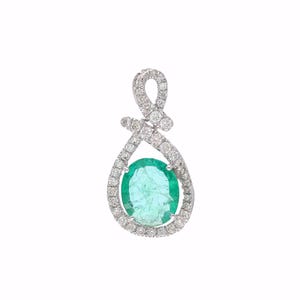 2.28 Cts. Real Emerald Diamond Pendants | Solid 18k White Gold Minimalist Pendants For Women | Gold Diamond Halo Pendant Jewelry For Her