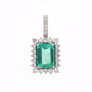 Natural emerald cut pendant 18k white gold / Diamond accent green gemstone jewelry / May birthstone emerald pendant for her