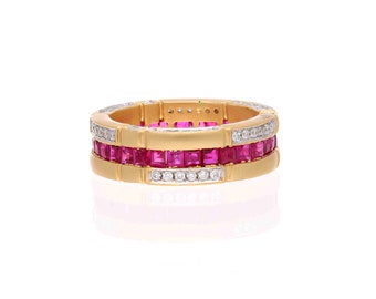 Natural Ruby Diamond Eternity Band Ring | 18k Yellow Gold Ruby Eternity Band | 2.06 Cts. Ruby July Birthstone Wedding Anniversary Band Rings