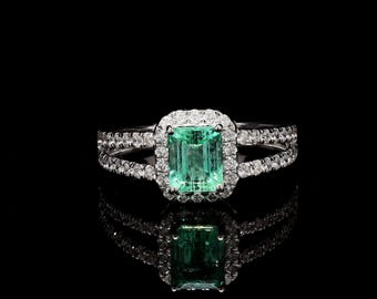 Emerald Diamond Ring | Solid 18k White Gold Natural Diamond Ring Jewelry | Gold Emerald Rings For Women | Engagement Rings Gift