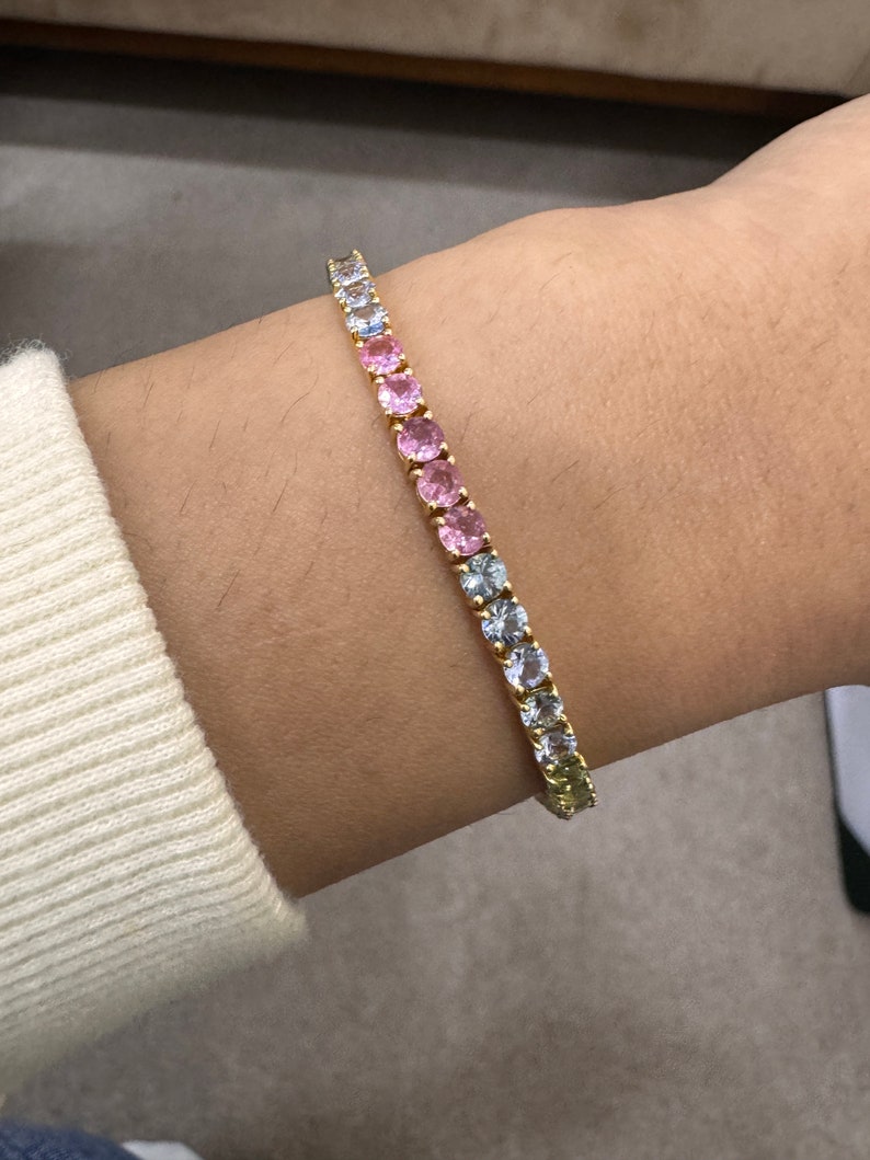 Rainbow sapphire gemstone bracelet 18k gold jewelry / Multi Sapphire Jewelry Bracelet for her / Sapphire tennis bracelet / zorayajewels image 4