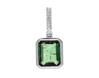 3.18cts Green Tourmaline and Diamond Gold Pendant - 14k White Gold Jewelry - Natural Gemstone Jewelry For Women - Art Deco - Birthday Gift