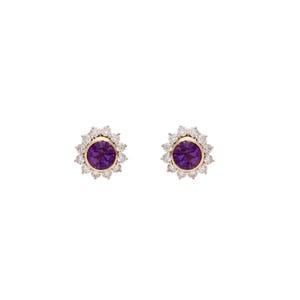 Dainty Amethyst Diamond Stud Earrings 18k Gold Jewelry / Everyday Stud Earrings 11 MM Purple Gemstone Jewelry / Amethyst Jewelry