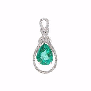 18k White Gold Emerald Diamond Pendants | Natural Diamond Dangle Pendants For Women | Emerald May Birthstone Halo Pendant Jewelry Gift