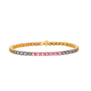 Rainbow sapphire gemstone bracelet 18k gold jewelry / Multi Sapphire Jewelry Bracelet for her / Sapphire tennis bracelet / zorayajewels image 2