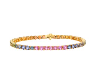 Pulsera de piedras preciosas de zafiro arco iris joyería de oro de 18k / Pulsera de joyería de zafiro múltiple para ella / Pulsera de tenis de zafiro / zorayajewels-