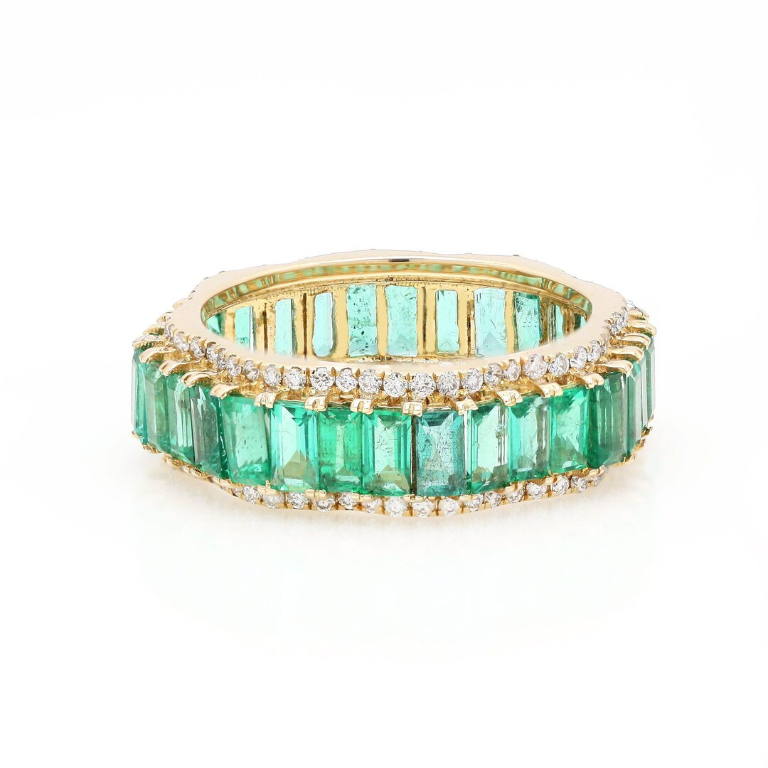 Natural Emerald Eternity Band Ring Gold | Solid 14k Yellow Gold Natural ...