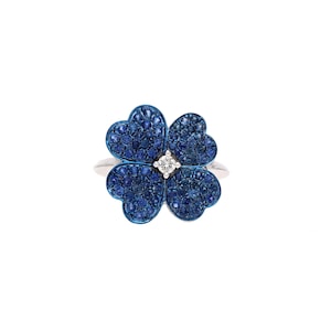 Sapphire Flower Ring 18k White Gold Jewelry / Floral Gemstone Ring Blue Sapphire Jewelry / Blue Flower Ring For Women / Bridal Ring