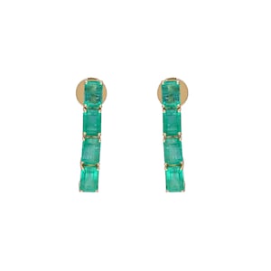 Natural emerald linear earring 18k gold / Emerald cut emerald green gemstone earrings / May birthstone earring / May birthday gift gold