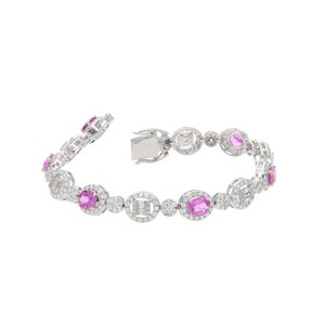 Pink Sapphire Gemstone Bracelet 18k Solid White Gold Stackable Jewelry / Natural Sapphire Pink Bracelet Gold / Sapphire Gemstone Jewelry