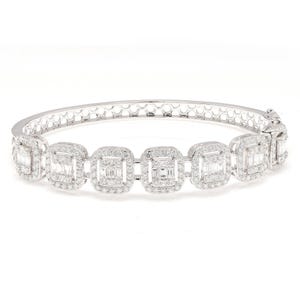 2.97 CTS. Natural Diamond Bracelet Solid 14K White Gold Diamond Women Bangle Bracelets | Multi Cut Diamond Gold Jewelry For Bridesmaids