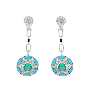 Turquoise Emerald Bridal Long Dangle Earrings 18k Solid Gold Jewelry / Blue Gemstone Earrings Bridesmaid Jewelry Gold / Turquoise Earrings
