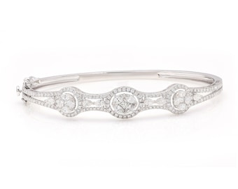 Brazalete de diamantes naturales: Pulsera apilable de oro blanco de 18 quilates