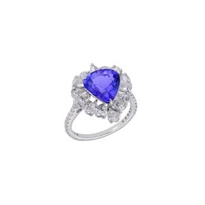 3.5 cts natural tanzanite trillion cut diamond ring gold | Rose cut diamond ring gold | One-of-a-kind tanzanite gold ring | Blue gemstone