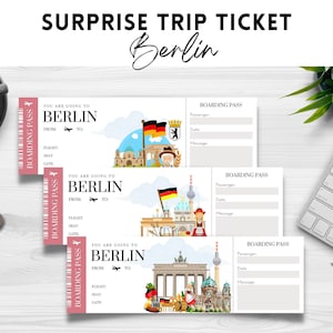 Printable, Editable BERLIN Surprise BOARDING Pass TICKET, Trip Ticket to Berlin, Vacation Ticket , Editable Template, Instant Download pdf