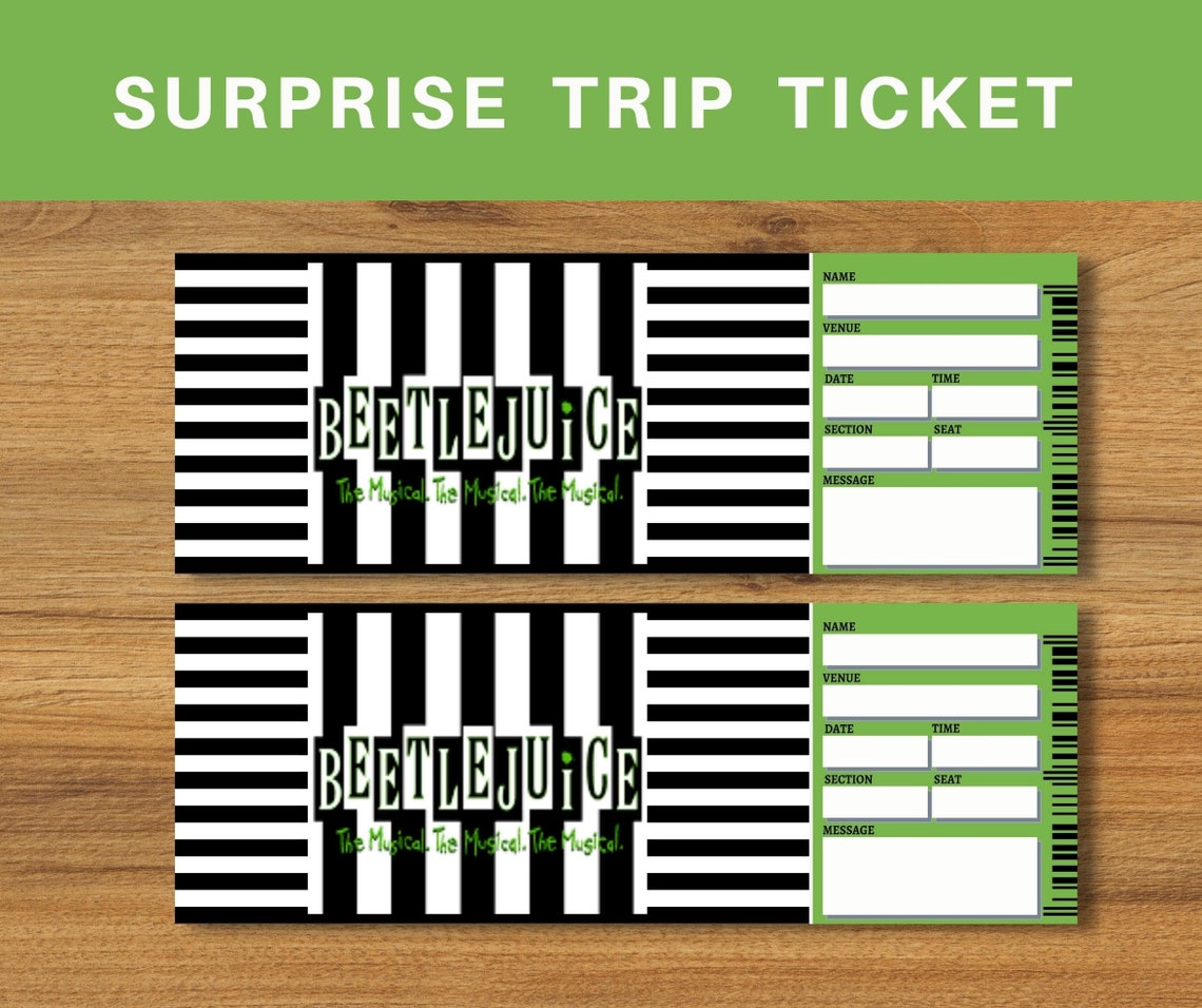 Printable BEETLEJUICE Broadway Surprise Ticket. Editable Etsy